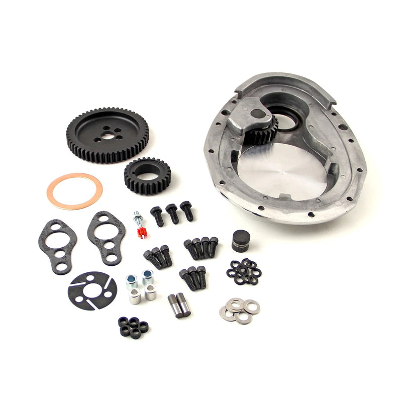 Chevy SBC 350 Single Idler Noisey Timing Gear Drive & Aluminum Timing Cover
