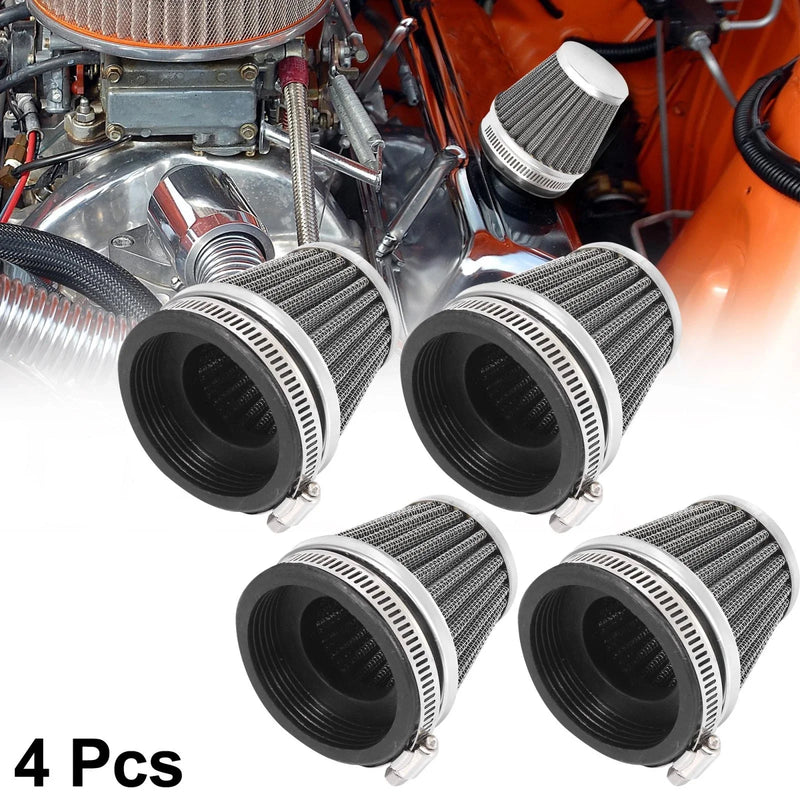 4pcs 60mm Universal Motorcycle Air Filter Cleaner Round Tapered Black