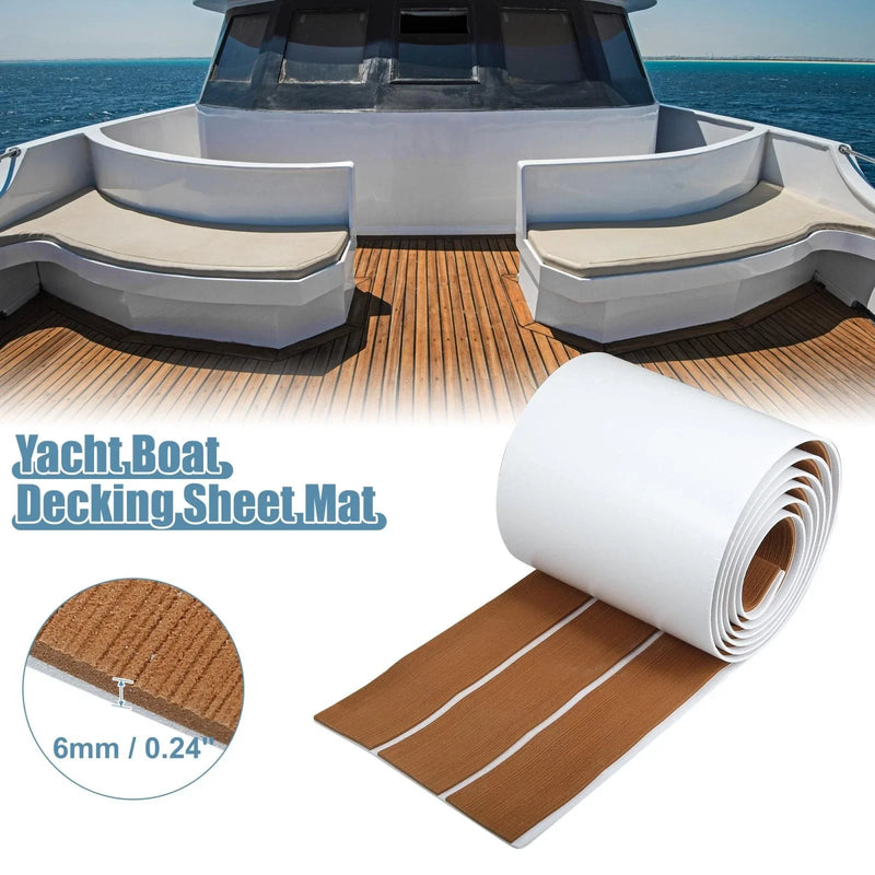 Boat Yacht Marine Brown White 95"x7" EVA Faux Teak Decking Sheet Carpet Mat