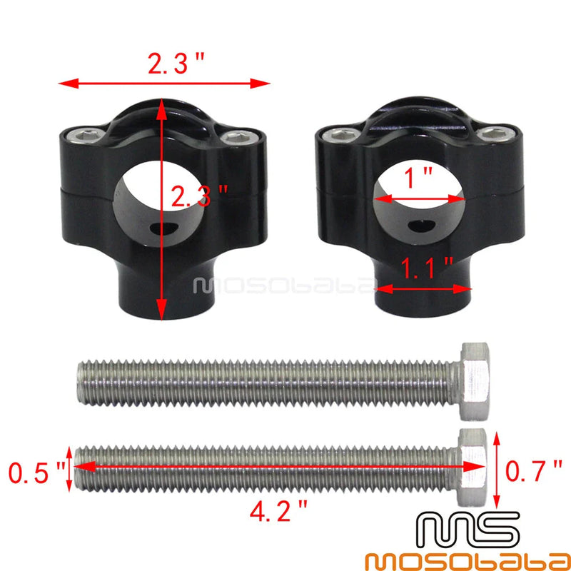 Harley Honda Yamaha Suzuki Bobber 1" Black Handlebar Risers Clamp