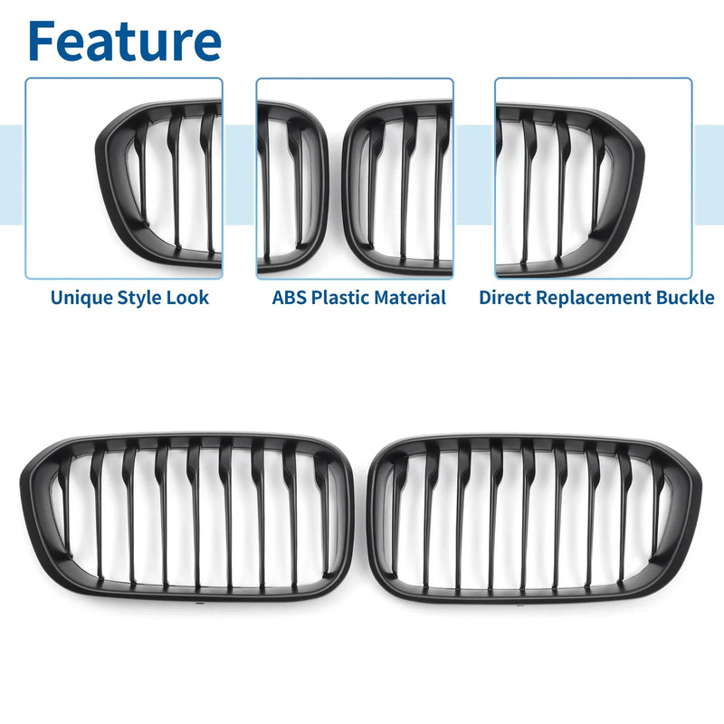BMW 1 Series F20 Matte Black Pair Front Upper Bumper Grille (2011-2019)