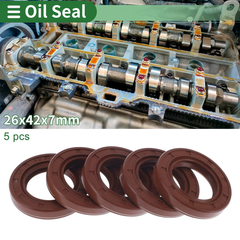 Oil Seal 26x42x7mm Rotary Shaft Seal FKM Brown 5 Pcs