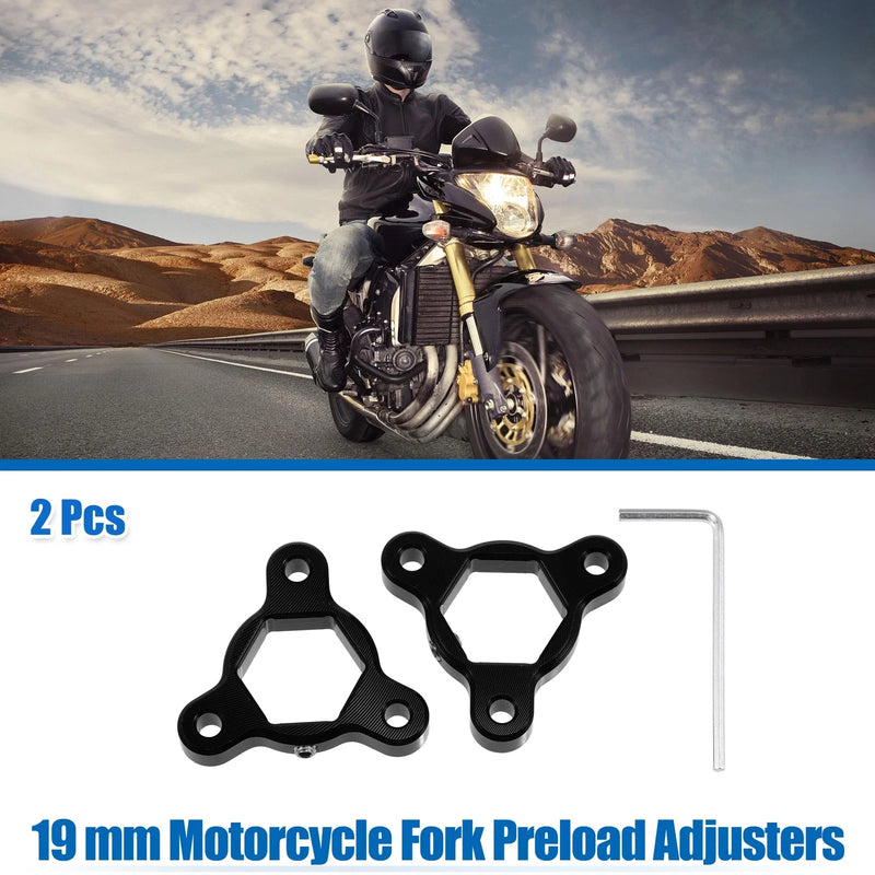 Motorcycle 2 x 19mm Fork Preload Adjusters Aluminum Alloy Black