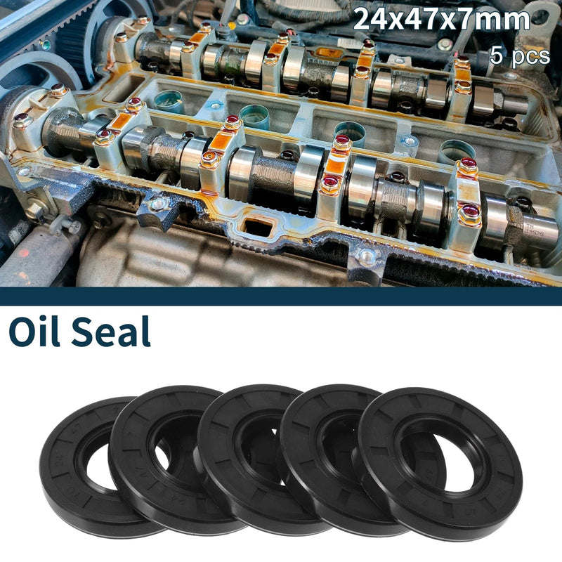 Make Model Oil Seal Rotary Shaft Seal 24x47x7mm NBR Rubber Black 5 Pcs