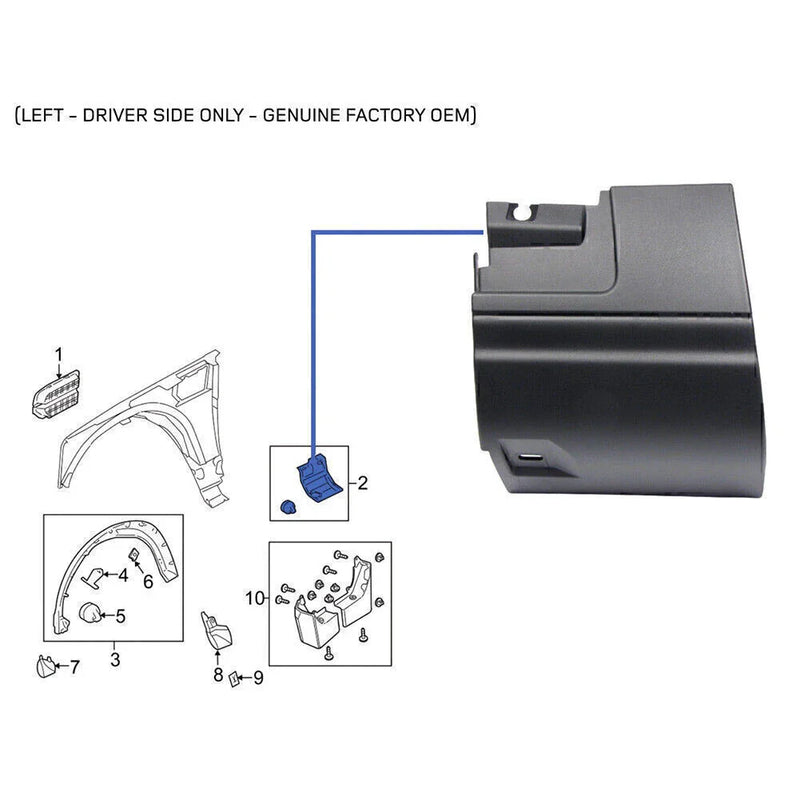 Land Rover LR3 LR4 Black Right Lower Fender Side Corner Protector Molding (2005-2016)