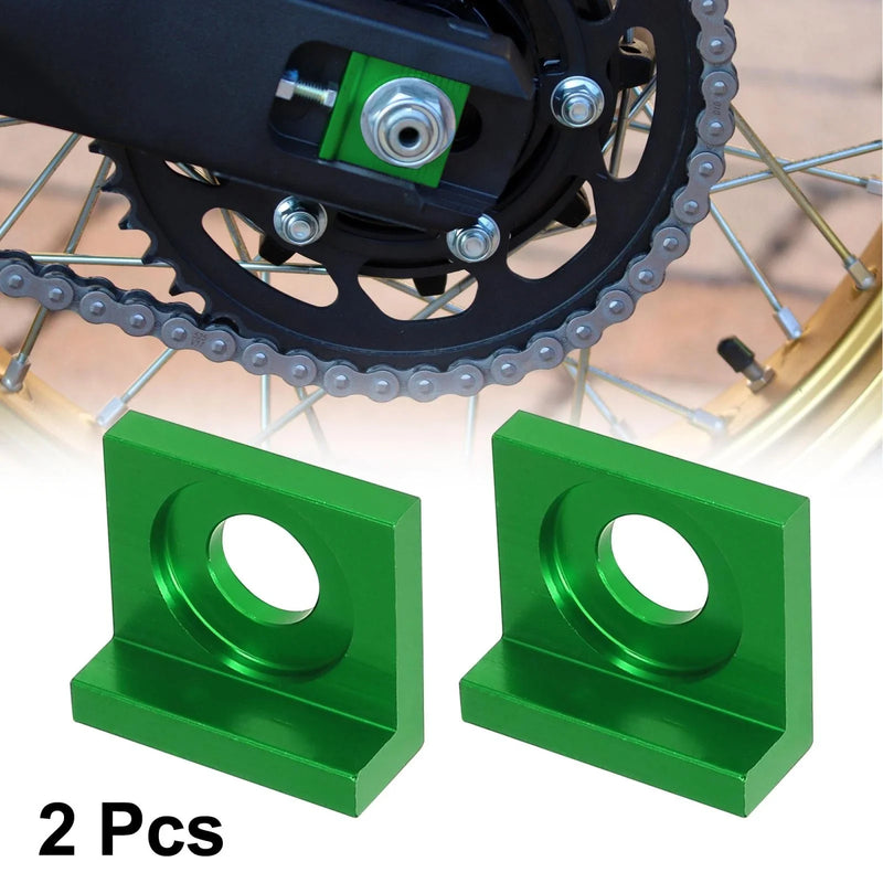 Motorcycle 2 x 15mm Hole Dia Chain Adjuster Block Tensioner Green Metal