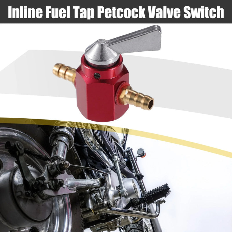 Motorcycle Red Gas Inline Petrol On-Off Fuel Tap Petcock Valve Switch 6mm