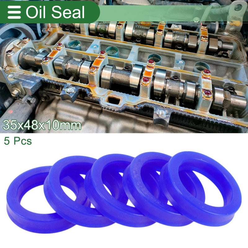 Oil Seal 35x48x10mm TPU Rotary Shaft Seal Blue 5 Pcs