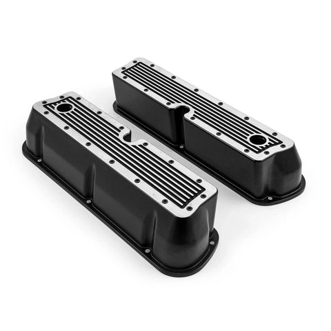 Ford SB 289 302 351 Windsor Tall Black Ribbed Aluminum Valve Covers