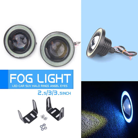 Car Truck 2 x 2.5" LED Fog Lights Ice Blue COB Angel Eyes Halo (2010-2023)