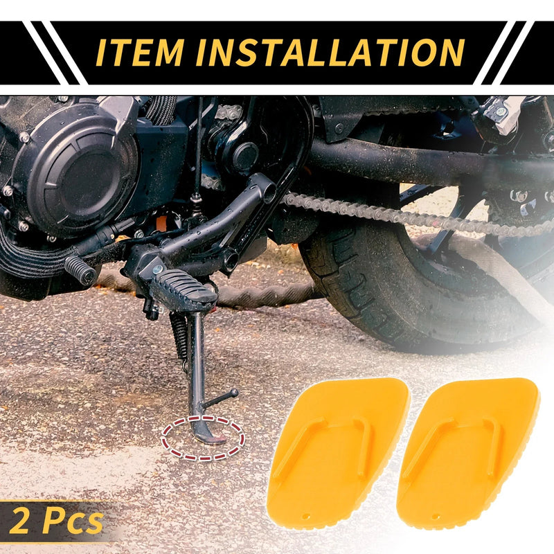 Universal Motorcycle Kickstand Pad 3.54 x 2.36 in Support Plate Yellow 2 x Pcs