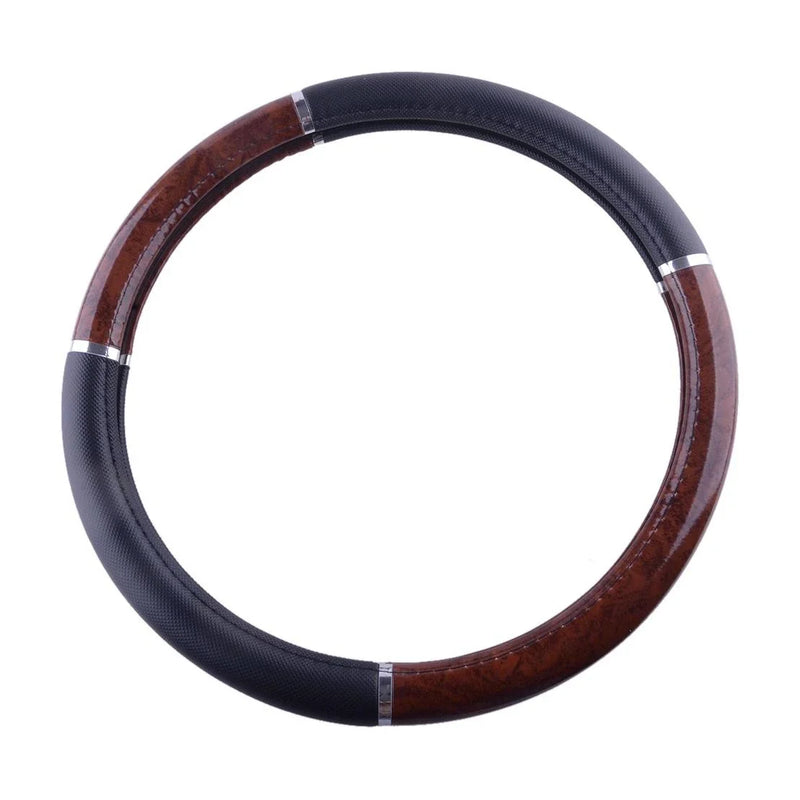 Auto Car SUV Wood Grain Leather Steering Wheel Cover (Fits Most Models)