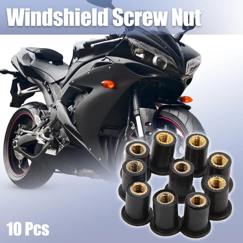 Motorcycle 10 x M5 Black Rubber Windscreen Screws Bolts Nut