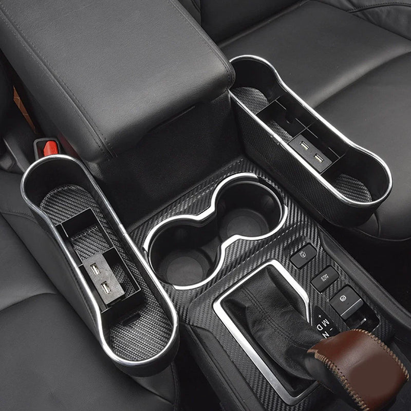 Universal Car Dual USB Seat Gap Storage Box Charging Cup Holder