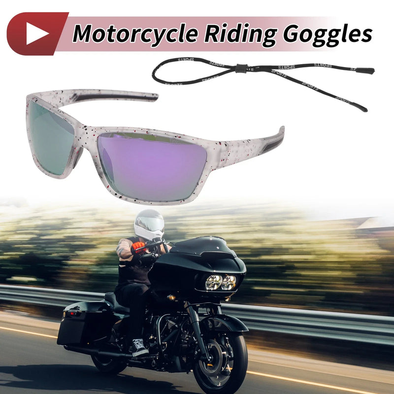 Set Motorcycle Riding Goggles Purple Lens White Colorful Frame PC UV400