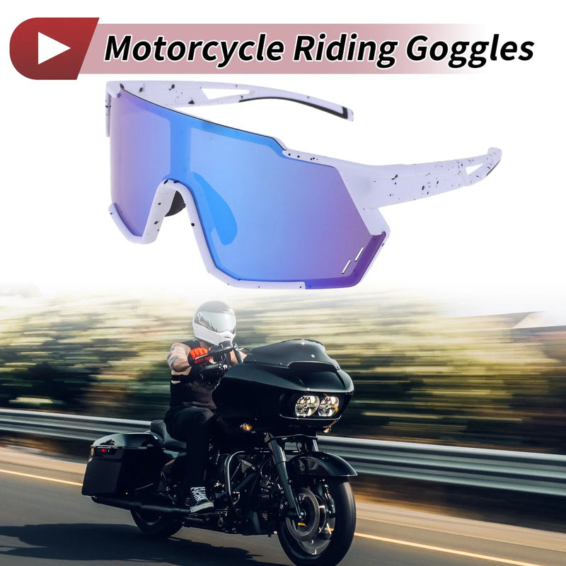 Motorcycle UV400 Tri-Acetyl Cellulos Blue / White with Black Spots Goggles