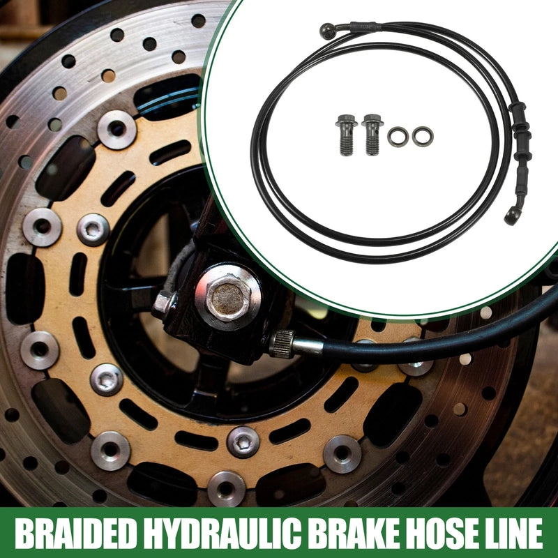 Motorcycle 170cm Braided Hydraulic Brake Line Oil Hose Black 1 Set