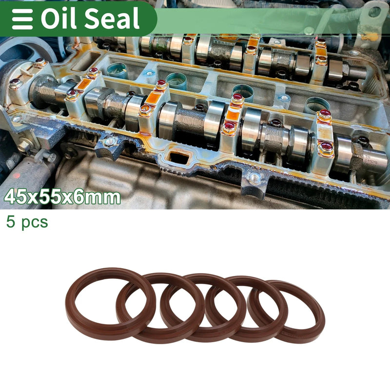 Oil Seal 45x55x6mm Seal Ring Rotary Shaft Seal Brown 5 Pcs
