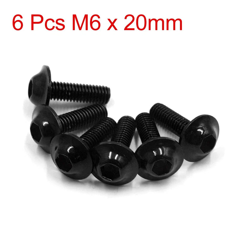Motorcycle 6 x M6 x 20mm Hexagon License Plates Fairing Bolts Screws Black