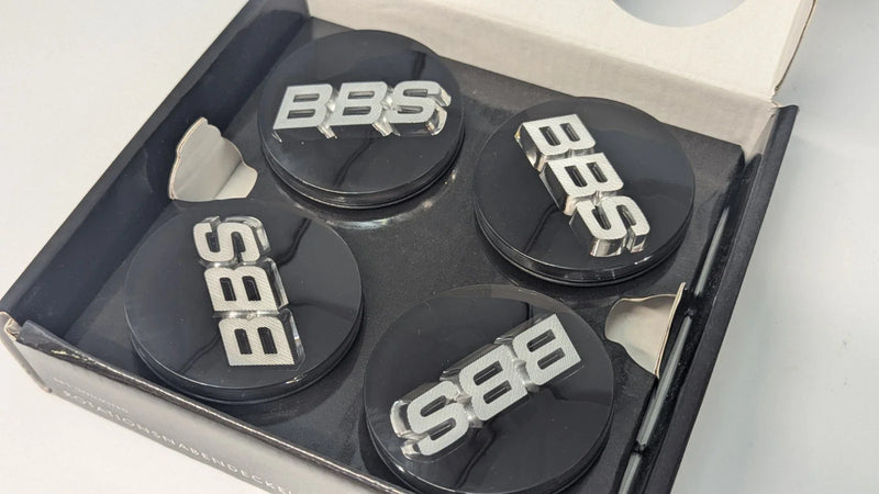BBS Wheels Center Caps 70mm Genuine Emblem Black Silver 3D Logo Floating