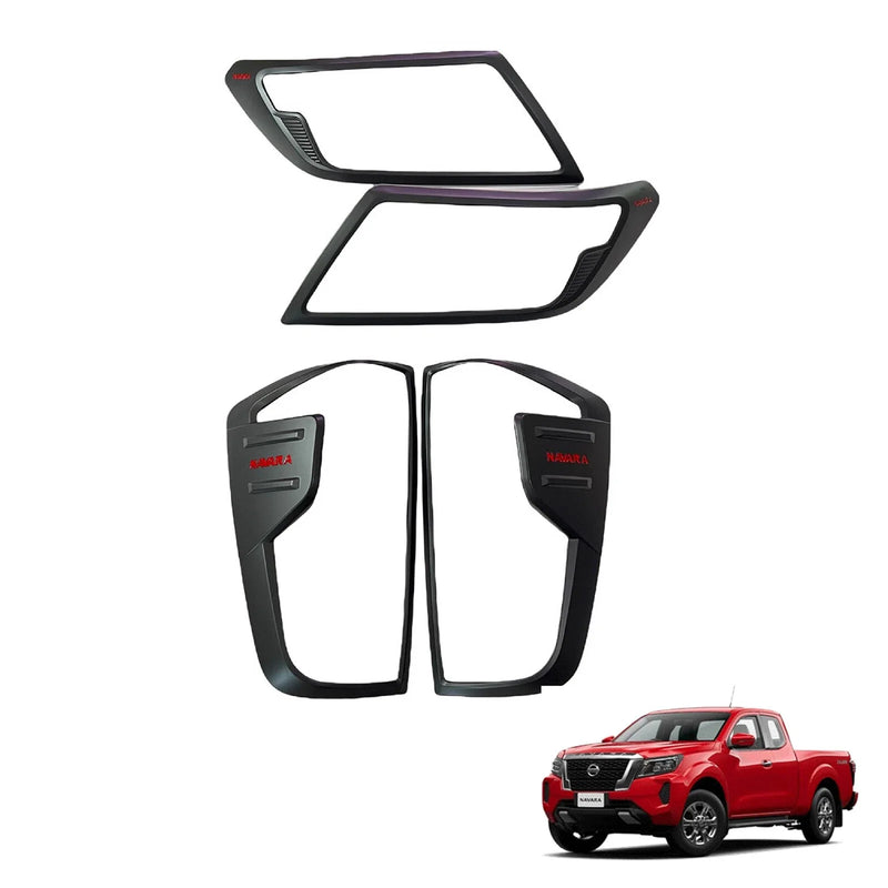 Nissan Navara UTE Matte Black Red Headlight Taillight Covers (2021-2024)