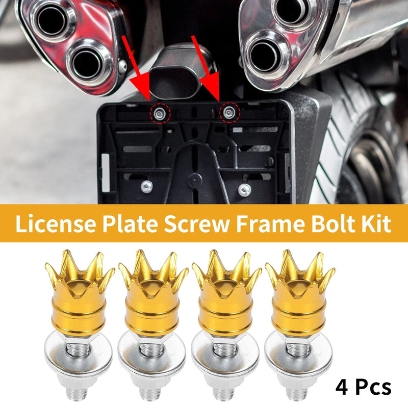 Universal Motorcycle M6 License Plate Screws Cover 40mm Gold Tone 4 x