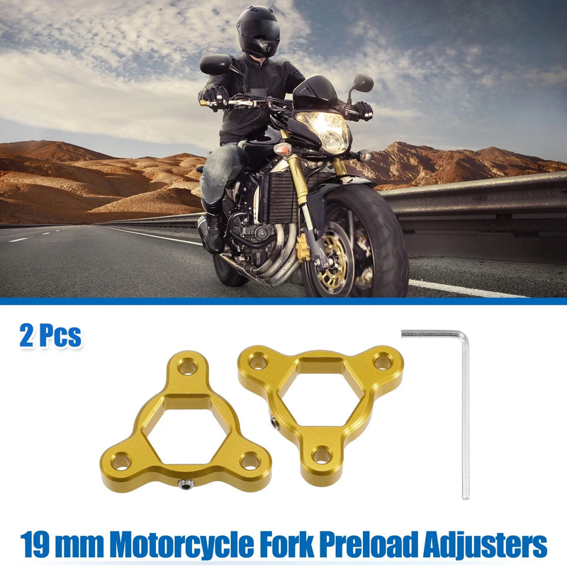 MotorBike Gold Tone 2 x 19mm Racing Motorcycle Rider Fork Preload Adjusters