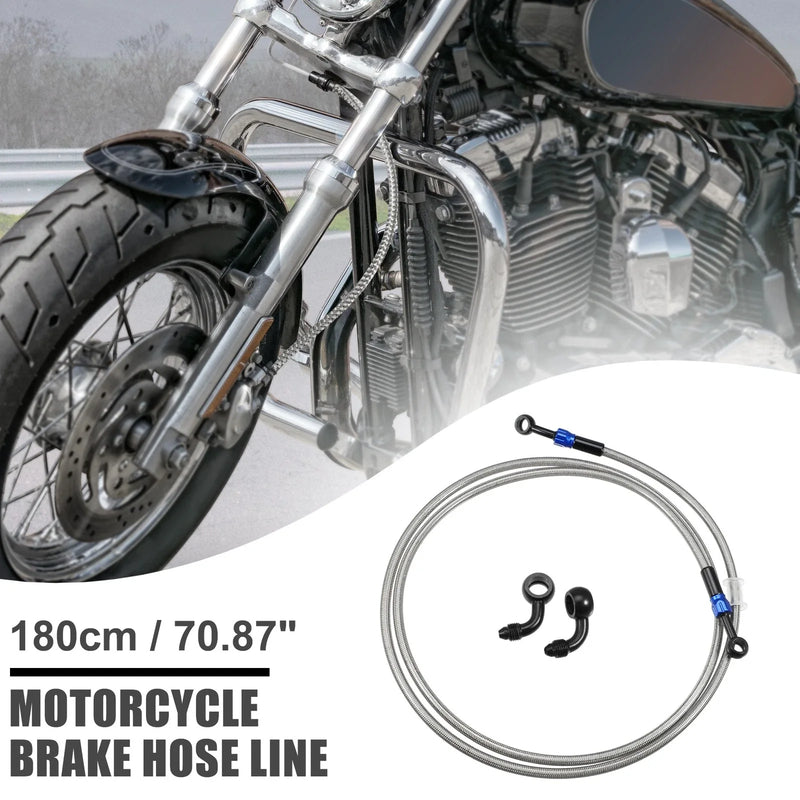90 Degree Brake Hose Motorcycle Braided Line Tube 180cm Silver Tone