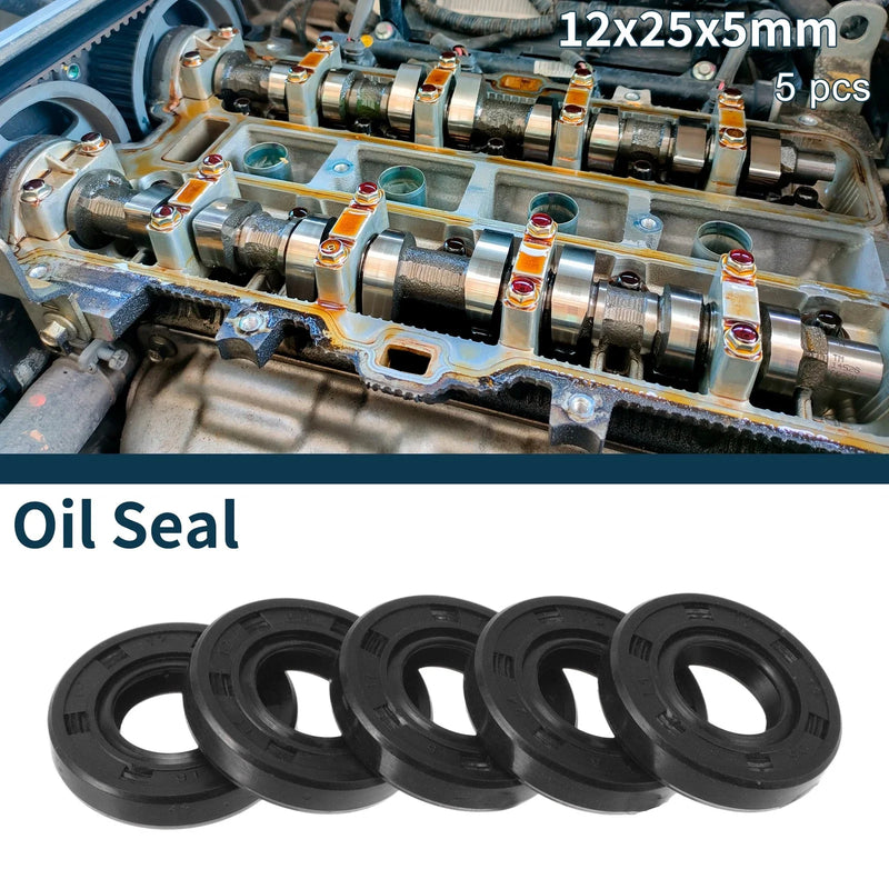 Vehicle Oil Seal Rotary Shaft Seal 12x25x5mm NBR Black 5Pcs