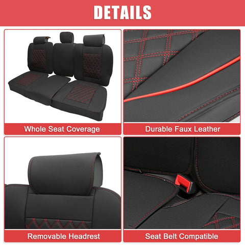 Dodge Ram Black Red Rear Seat Covers 3 Pcs