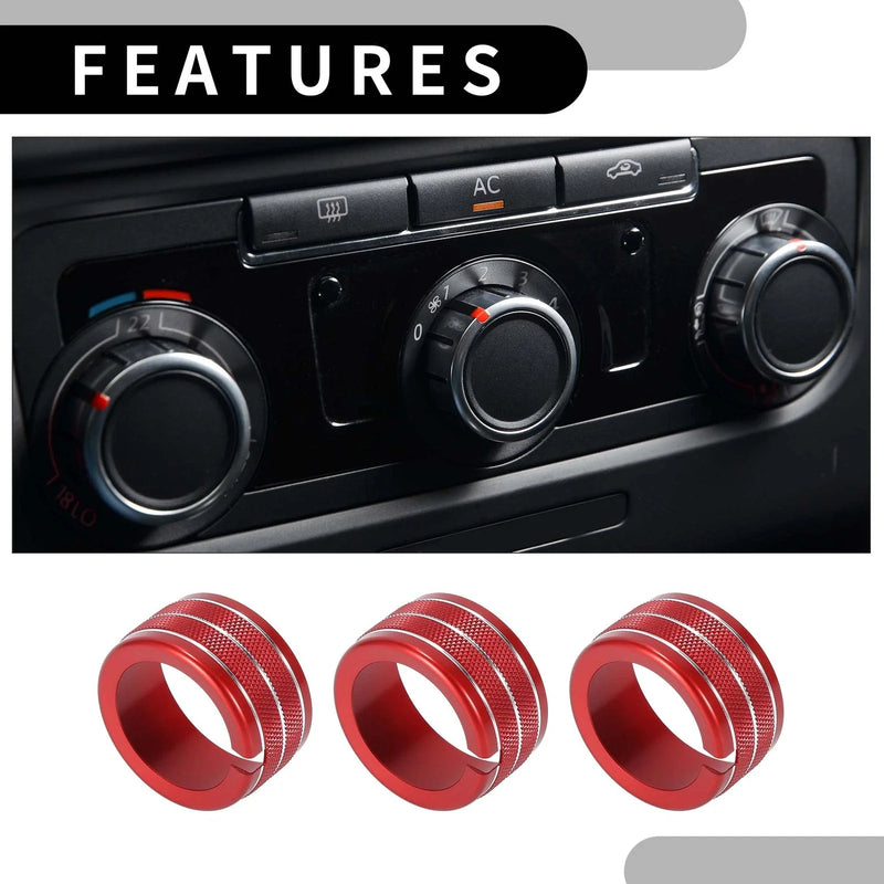 Dodge Durango 3 x Rear AC Heat Temp Climate Switch Knob Cover Red (2011 - 2020)