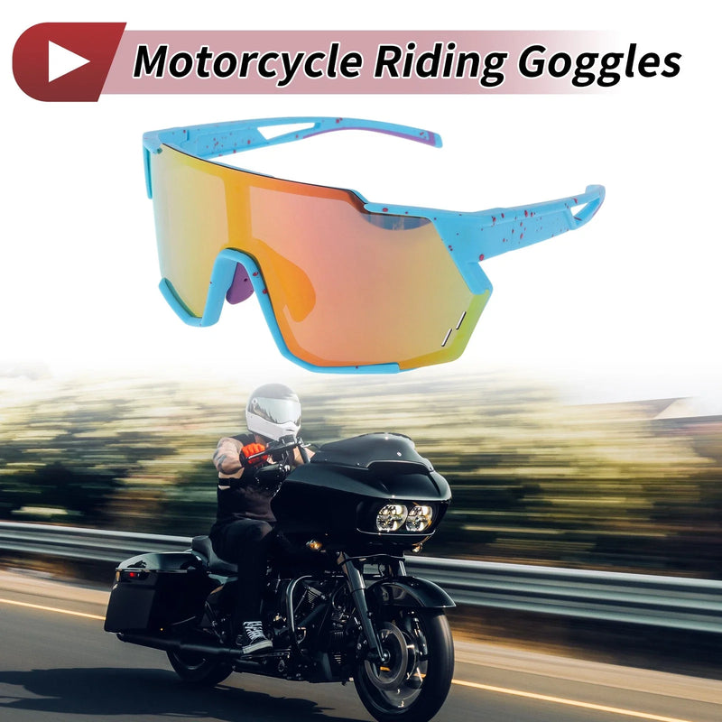 Motorcycle Motorcycle Riding Goggles Multicolour Blue with Red Dots UV400