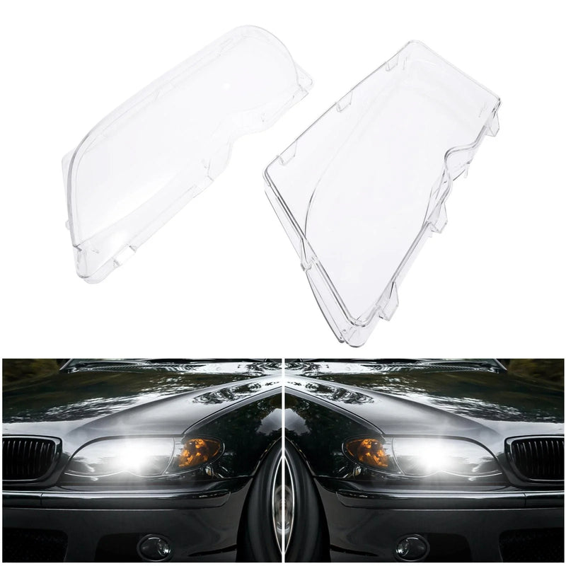 BMW E46 1 Pair Car Front Headlight Headlamp Lens Cover PC Shell (1998 - 2006)