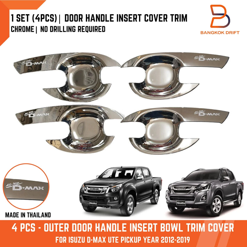 Isuzu D-Max Ute Chrome 4 Door Handle Cover Insert Bowl Trim (2012-2019)