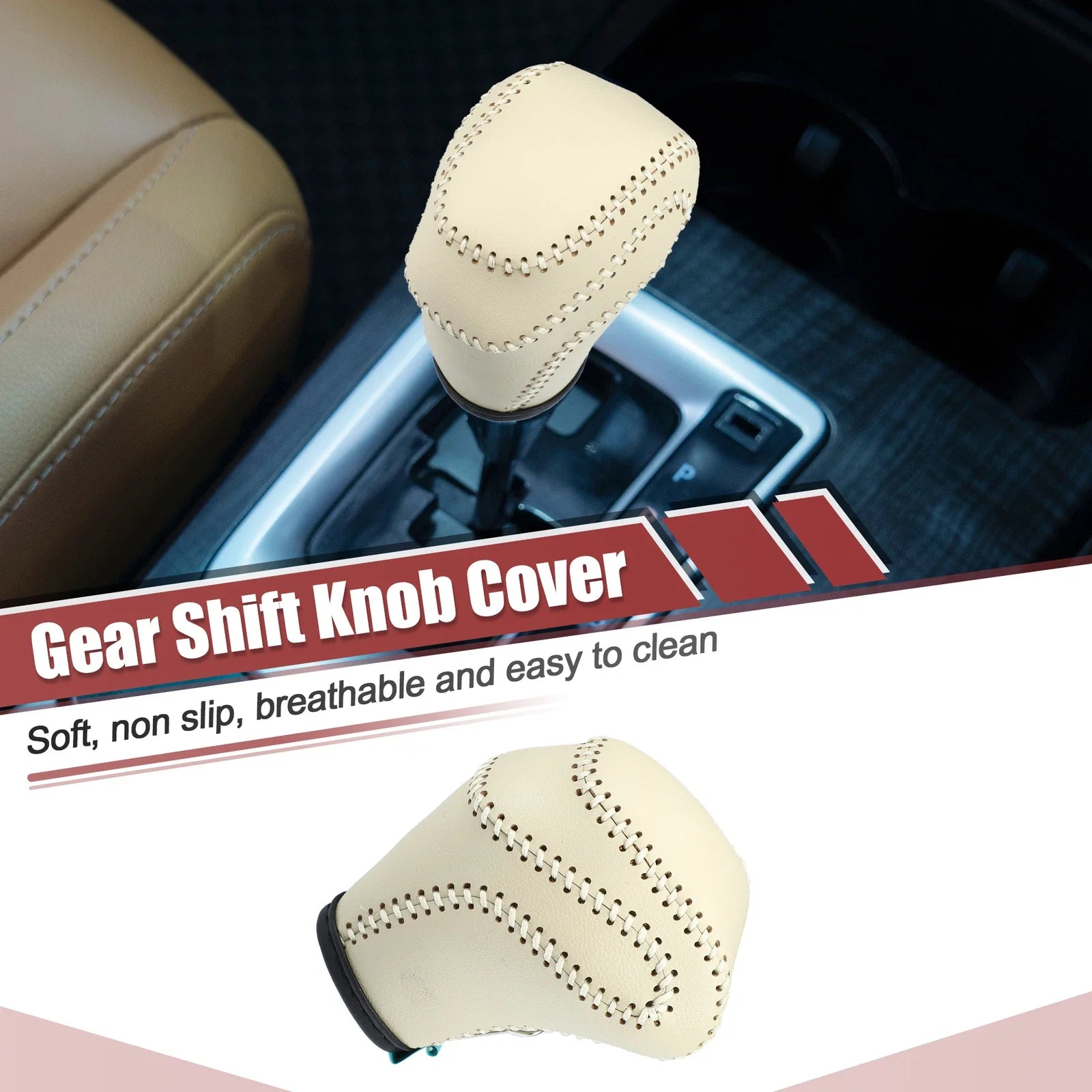 Gear Shift Knob Cover for Toyota Land Cruiser Prado (2010-2023) Beige Stitched