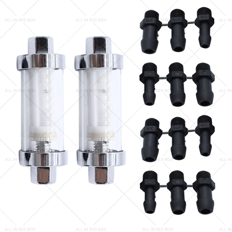 1 / 4" 5 / 16" 3 / 8" Reusable Washable Fuel Filter Chrome Glass Inline