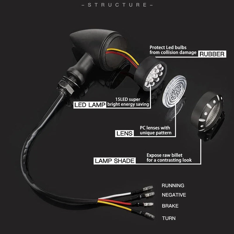 Harley Motorcycle - Black Indicator Lamps LED Turn Signal Lights