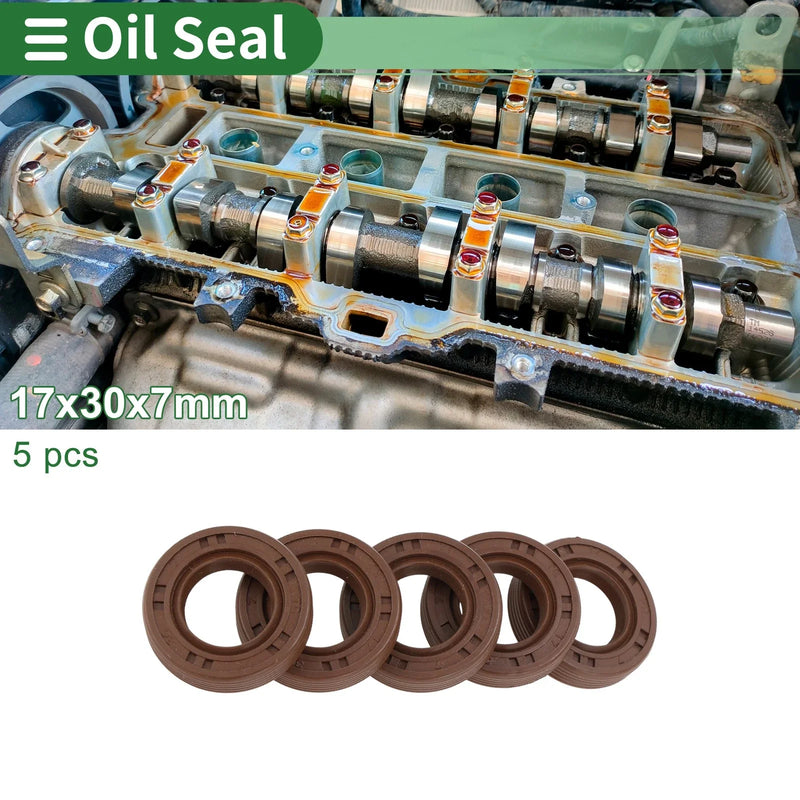 Make Model Oil Seal 17x30x7mm FKM Rubber High Pressure Brown 5 Pcs