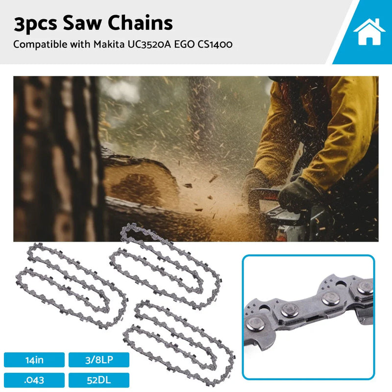 Makita UC3520A, EGO CS1400 3 x 14" 52DL 3/8LP .043 Chainsaw Chain