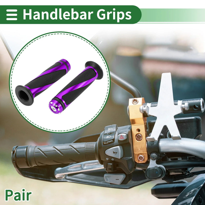 Motorcycle Handlebar Grips Rubber Black Purple 7/8" 22mm Hand Grips Cover
