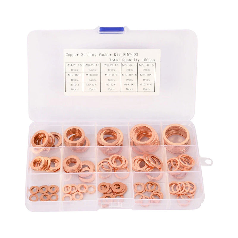 M5-M22 Copper Crush Washer Gasket 150x Flat Ring Seal
