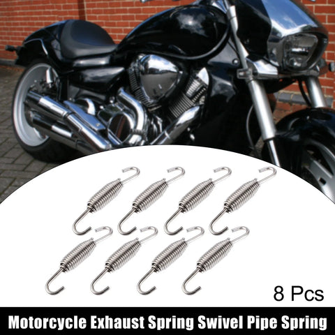 Motorcycles 8 x Exhaust Pipe Spring 68mm Stainless Steel Silver Tone