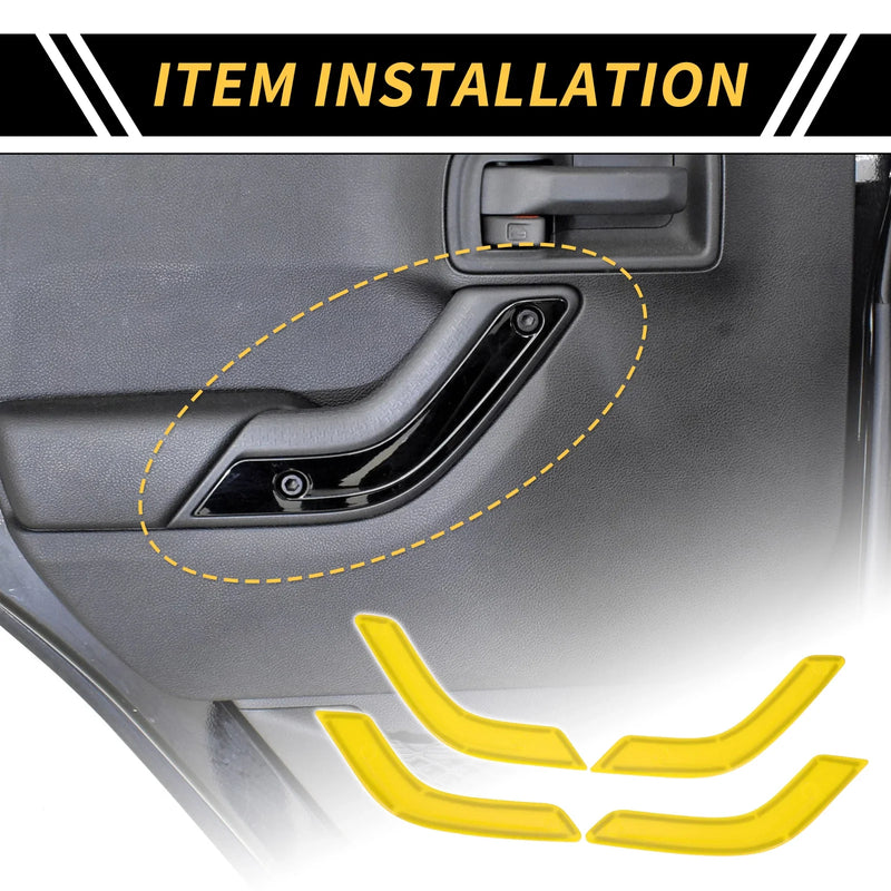 Jeep Wrangler Yellow Front Rear Door Handle Panel Bezel Cover Trims (2007-2023)