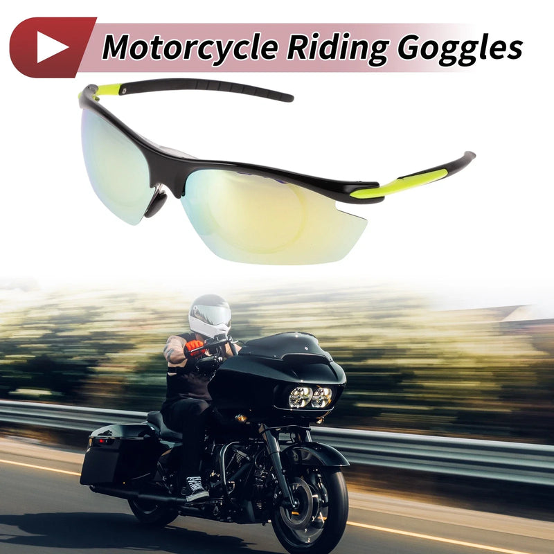 1 Pc Motorcycle Riding Goggles Gold Tone Lens Black Yellow Frame