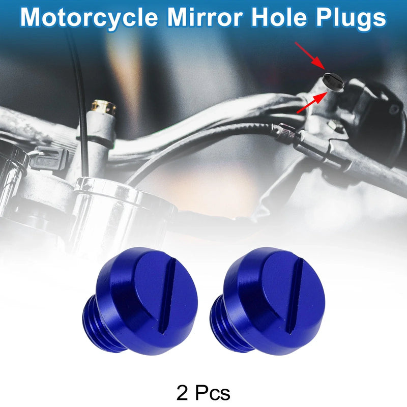 Motorcycle Left Hand M10x1.25 Motorcycle Mirror Hole Plugs Screws Blue
