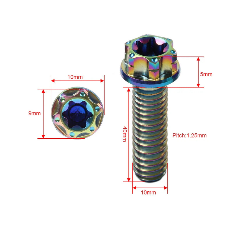 Motorcycle Bike 6pcs M10x40mm Titanium Torx Head Flange Screws