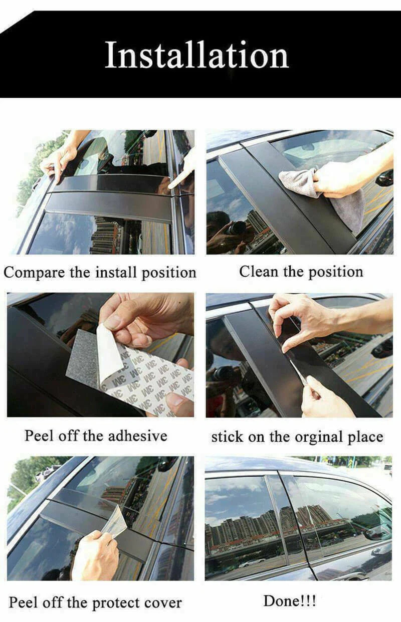 Mitsubishi EVO X 6pcs Black Door Trims Posts Pillar Panel (2008–2015)