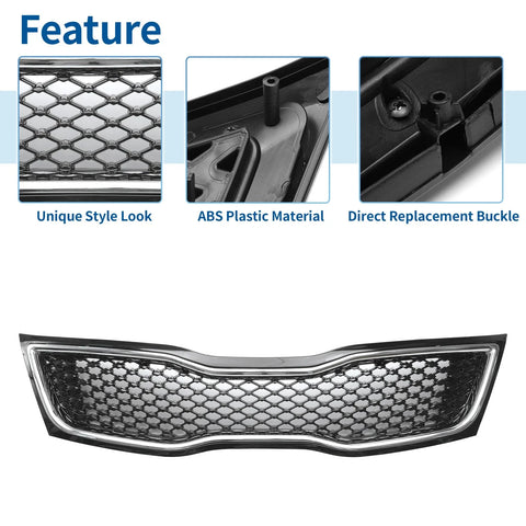 Kia Optima (2014-2015) Black Chrome Silver Tone Front Upper Bumper Grille