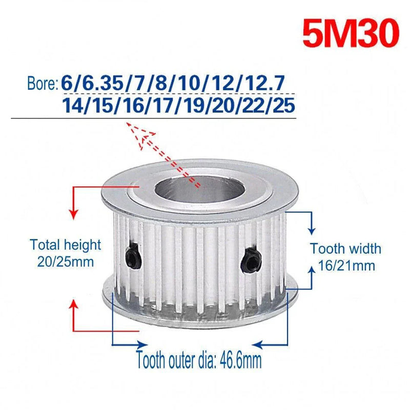 15 / 20mm Width Belt - 5M 12T-60T Synchronous Wheel Timing Pulley