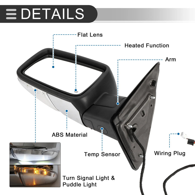 Dodge Ram 1500 with Turn Signal Lights Silver Tone Tow Mirrors (2009-2018)